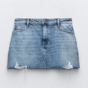 Zara Ripped denim Mini Skirt blue‎ women size Large